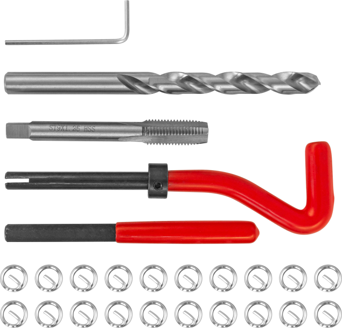 Набор для восстановления резьбы M9x1.25, 25 предметов, THORVIK