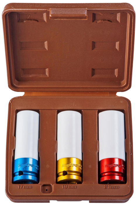 Фото Набор головок торцевых глубоких для ударного инструмента 1/2"DR, для лекгосплавных колесных дисков, 17,19,21 мм, 3 предмета, Ombra