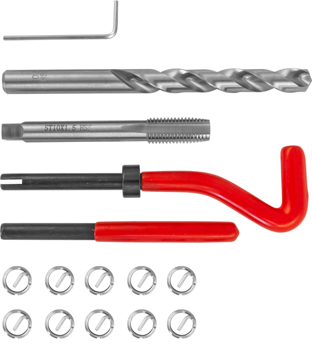 Набор для восстановления резьбы M10x1.5, 15 предметов, THORVIK