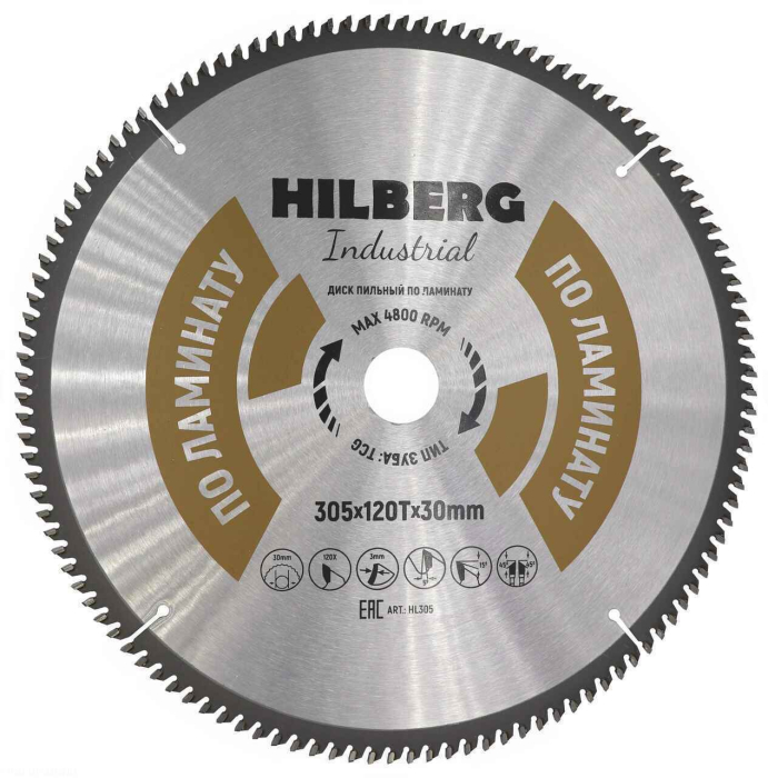 Фото Диск пильный Hilberg Industrial Ламинат 305*30*120Т
