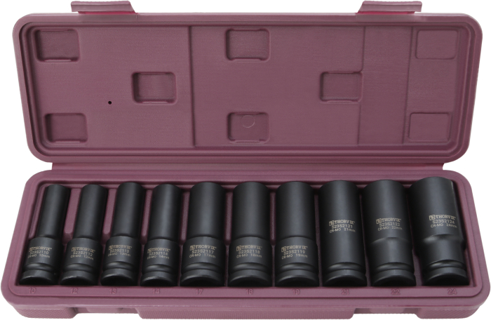 Фото Набор головок торцевых ударных глубоких 1/2"DR, 10-24 мм, 10 предметов, THORVIK