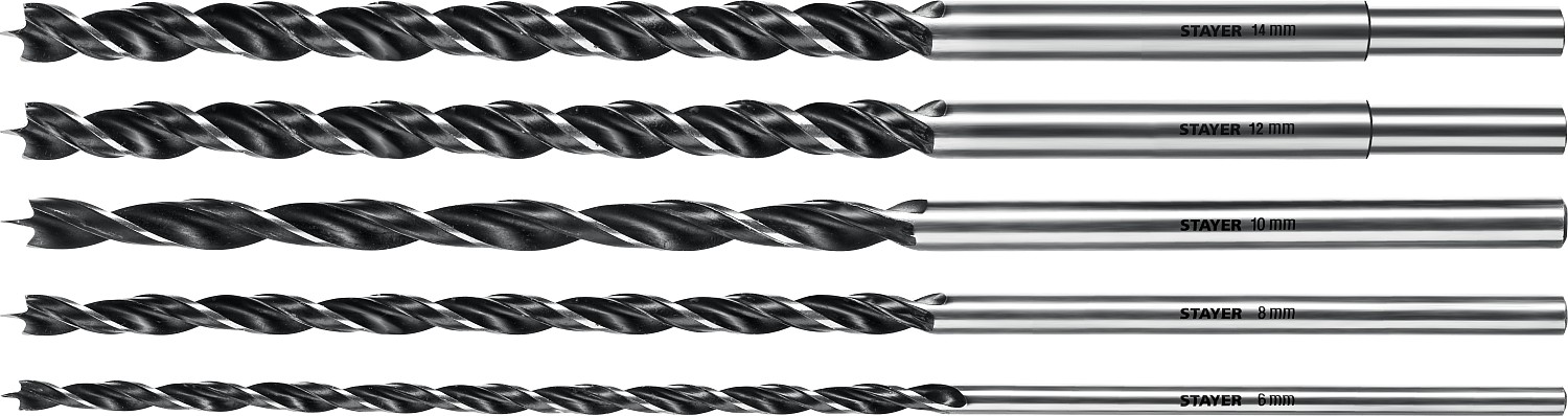 Набор спиральных сверл по дереву "Maxdrill" STAYER 5 шт., ? 6-8-10-12-14 мм, 2943-300-H5_z01 Master