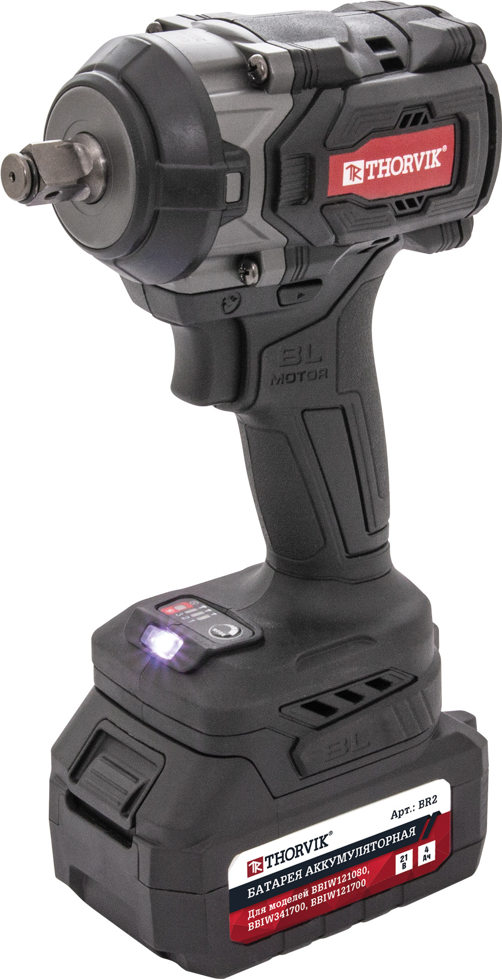 Гайковерт ударный аккумуляторный бесщёточный 1/2"DR, 21В, 890 Нм, THORVIK