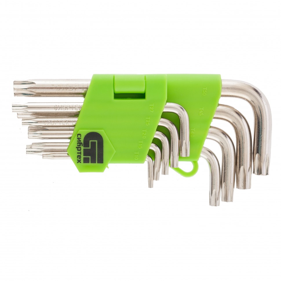 Набор ключей имбусовых Tamper-Torx, 9 шт: ТT10-ТT50,45x, закаленные, кор., никель Сибртех