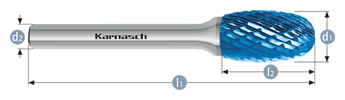 Борфреза овальная тип Е TRE 16х25 dхв=6 Lобщ=70 Blue-Tec Karnash арт. 11.5041-045