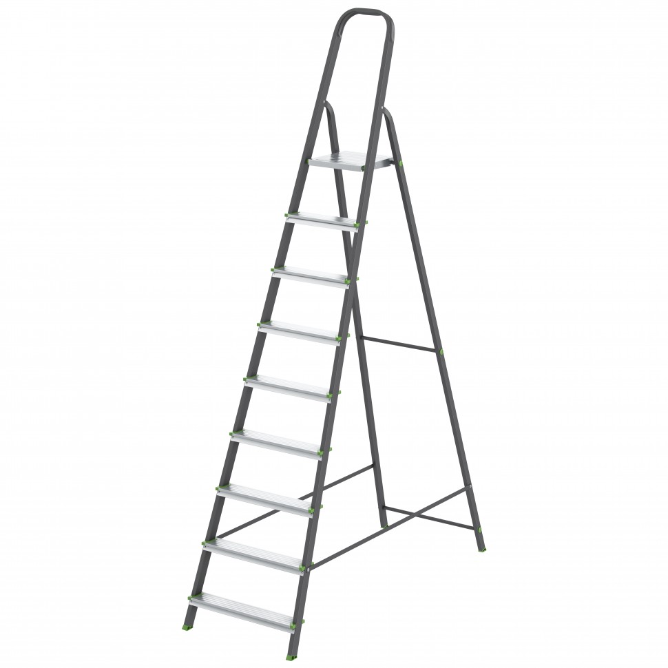 Фото Стремянка, 9 ступеней, стальной профиль, алюминиевые ступени Россия Сибртех