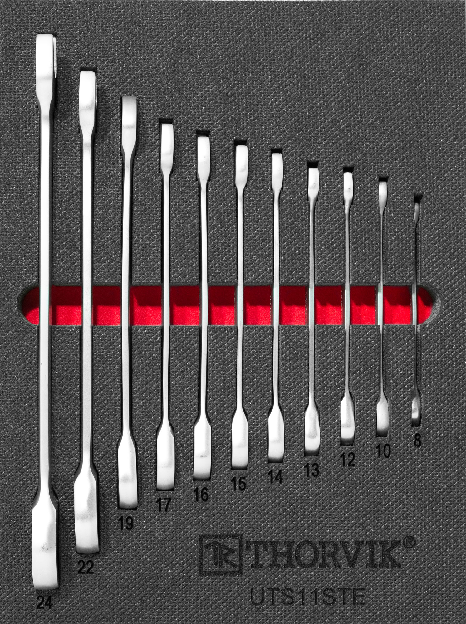 Набор ключей комбинированных трещоточных в EVA ложементе 280х375 мм, 11 предметов, THORVIK