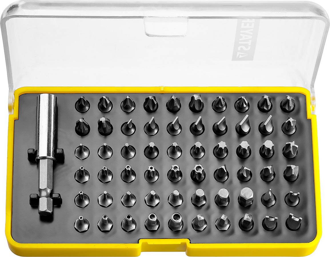 Фото Набор бит с магнитным адаптером STAYER 61 предмет, 26084-H61