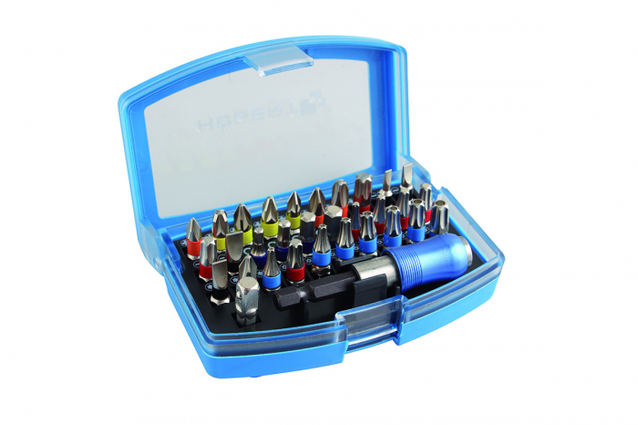 Фото Набор бит с битодержателем 1/4", SL, PH, PZ, HEX, Torx, Torx c отверстием, 32 шт. HOEGERT