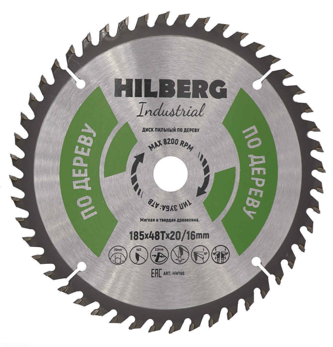 Фото Диск пильный Hilberg Industrial Дерево 185*20/16*48Т
