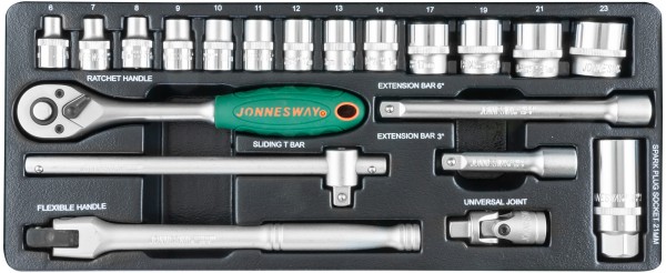 Фото Набор головок торцевых 3/8"DR, 6-23 мм, 20 предметов, Jonnesway