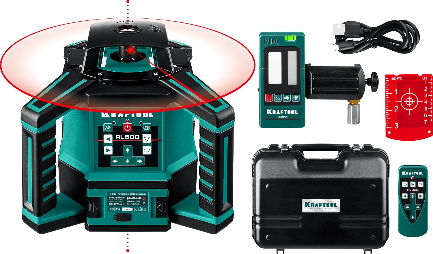Фото Лазерный нивелир в кейсе KRAFTOOL RL600 34600_z01 Professional ротационный