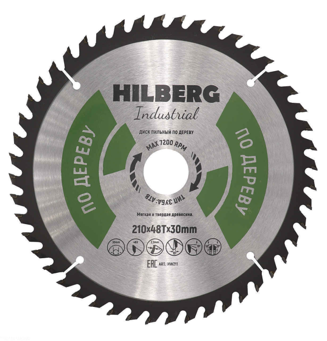 Фото Диск пильный Hilberg Industrial Дерево 210*30*48Т