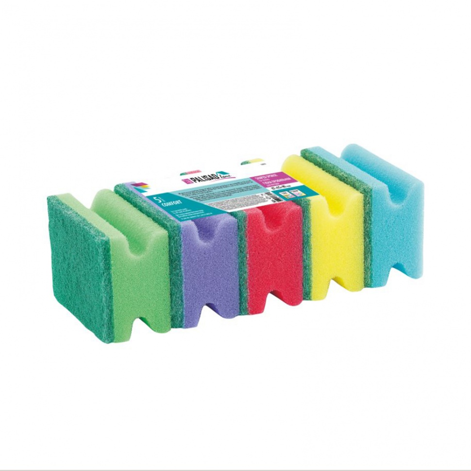 Фото Губки для посуды профильные Comfort, 87 x 65 x 40 мм, 5 шт., Home Palisad