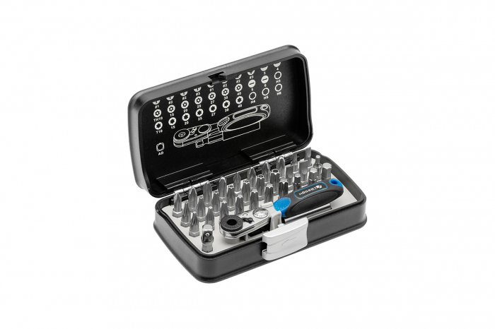 Фото Набор бит с трещоткой 1/4", SL, PH, PZ, HEX, Torx, Torx c отверстием, 33 шт. HOEGERT