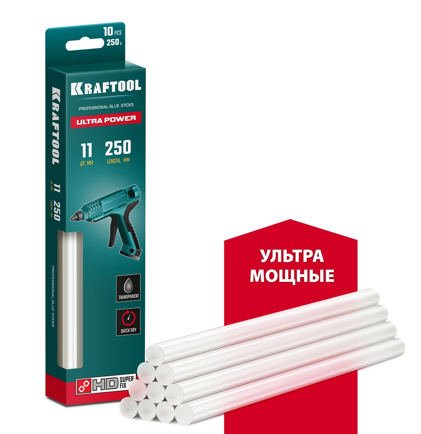 Ультрамощные клеевые стержни 06848-1010 шт., 250 г, 11 x 250 мм (11-12 мм), прозрачные