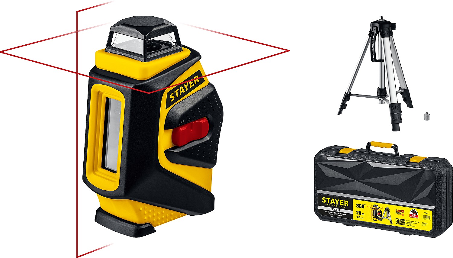 Линейный лазерный нивелир со штативом в кейсе STAYER 20 м, SL360-2 34962-2 Professional