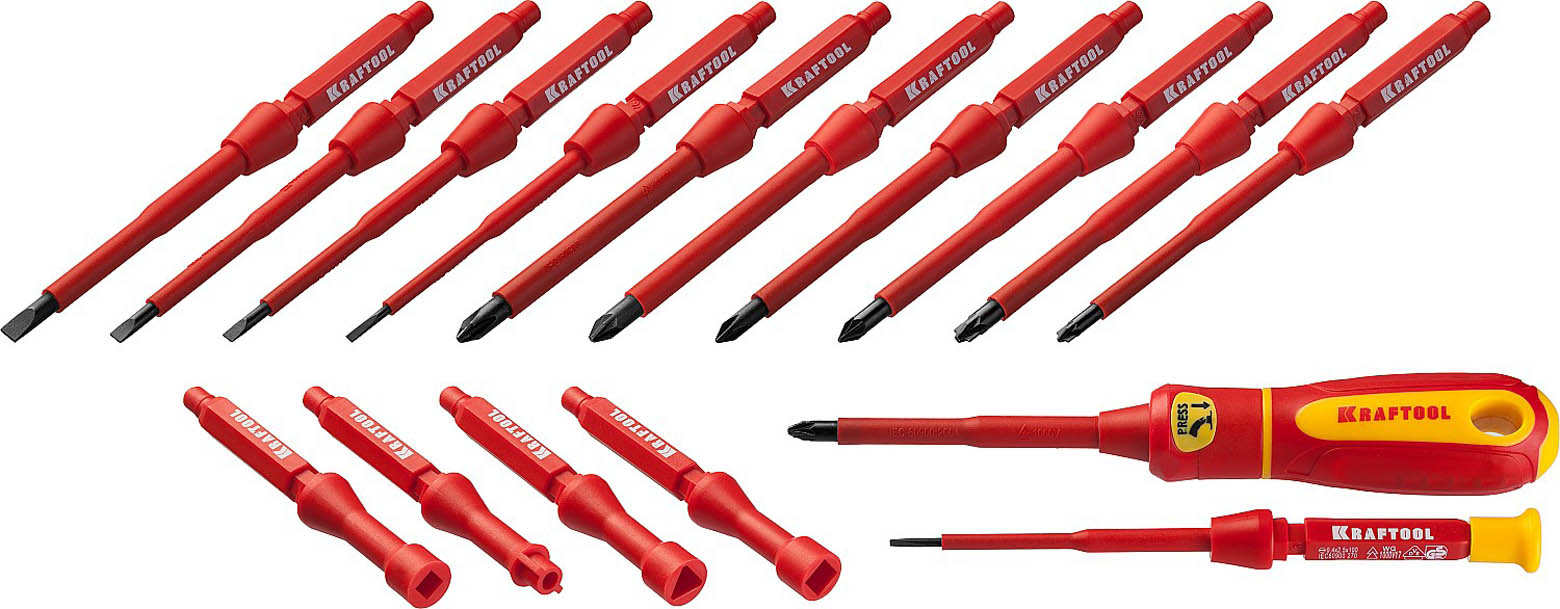 Фото Набор диэлектрических отверток с переставными стержнями Х-Drive Electro 18 шт., Kraftool