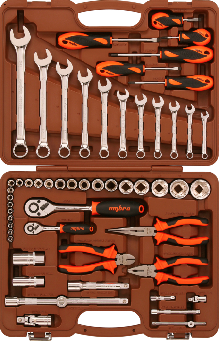 Фото Набор инструмента универсальный 1/4", 1/2"DR, 55 предметов, Ombra