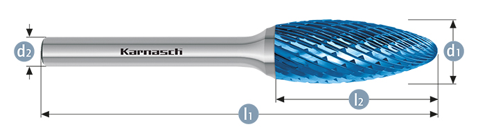 Борфреза пламевидная тип H flame 8х20 dхв=6 Lобщ=170 Blue-Tec Karnash арт. 11.5071-017