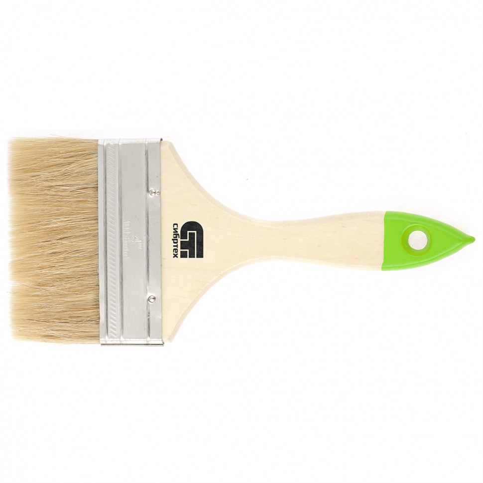 Фото Кисть плоская 100 мм, натуральная щетина, деревянная ручка Сибртех