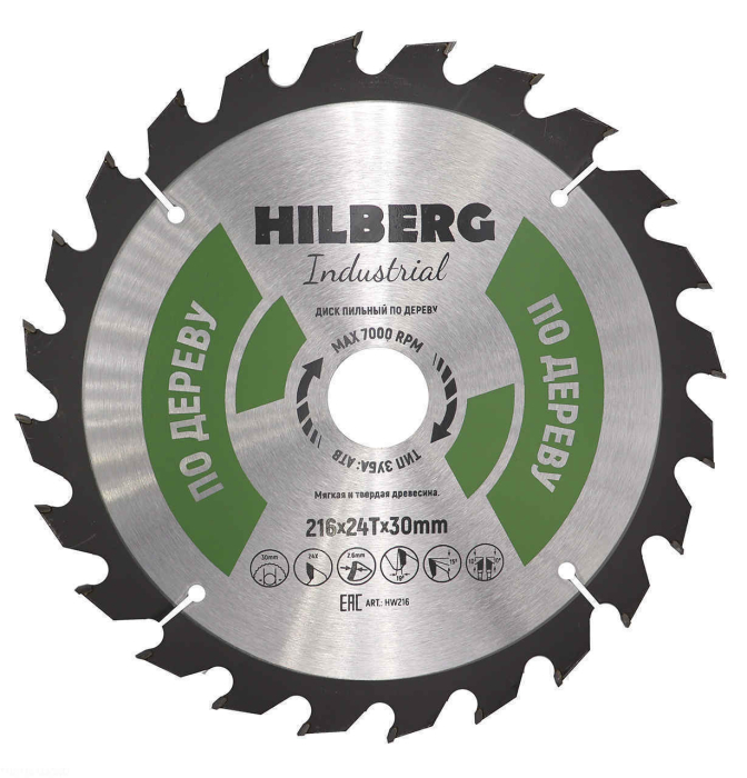 Диск пильный Hilberg Industrial Дерево 216*30*24Т
