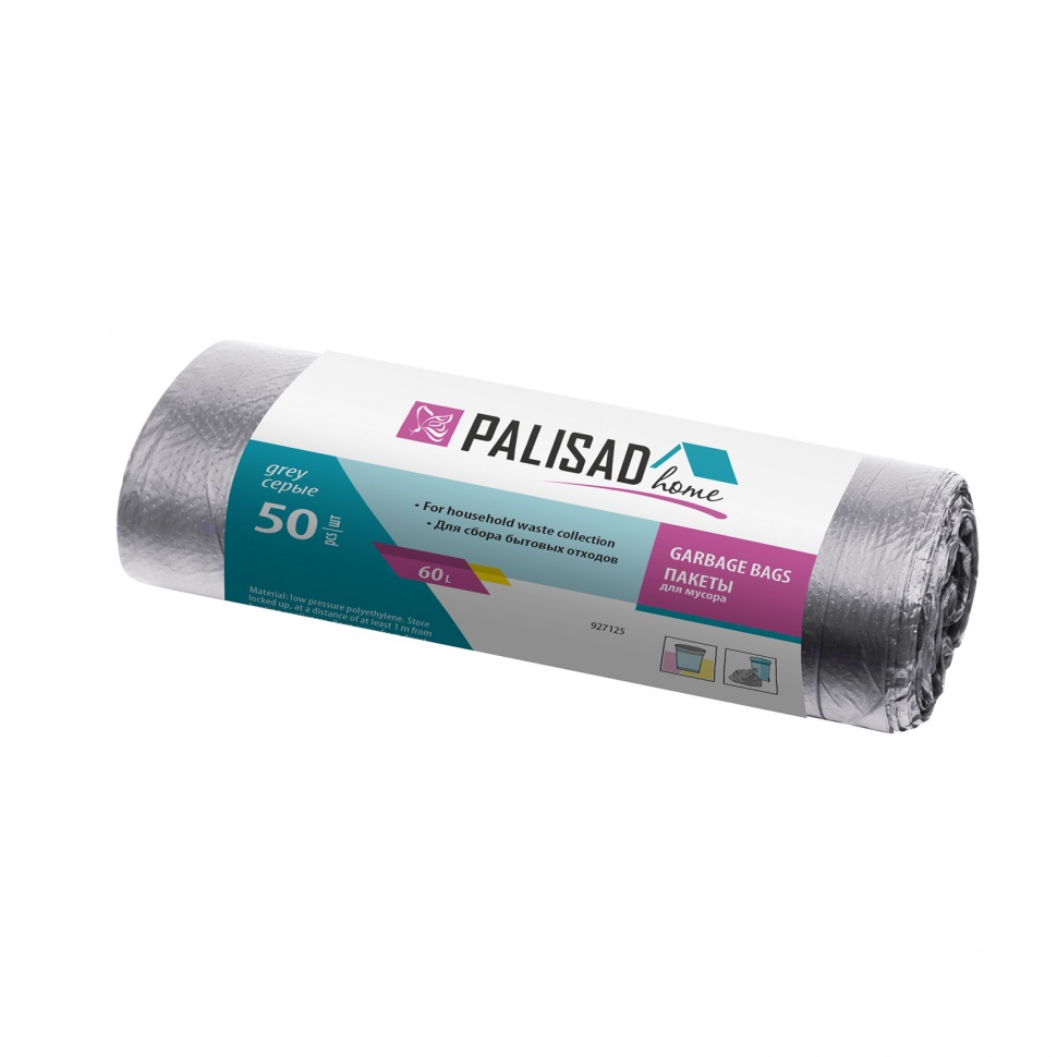 Фото Пакеты для мусора 60 л x 50 шт. серые, Home Palisad