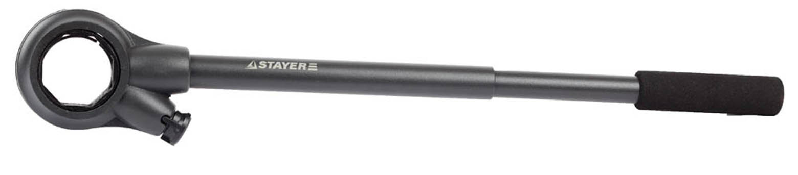 Трещотка для клуппов STAYER 1/4"-1 1/4", ручка 620 мм, двухкомпонентная ручка, 28265-1/4-5/4