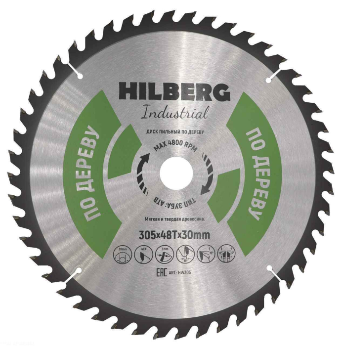 Фото Диск пильный Hilberg Industrial Дерево 305*30*48Т