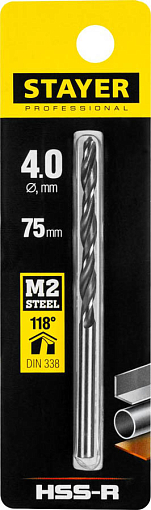 Фото 1 товара Сверло спиральное по металлу STAYER 4 х 75 мм, 29602-4 Professional