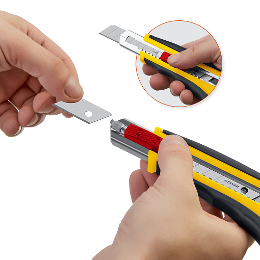 Фото 5 товара Нож HERCULES-18STAYER 18 мм, сегментированное лезвие, автостоп, автозамена, дополнительный фиксатор, 09165_z01