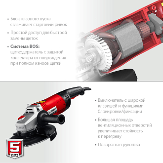 ЗУБР 2600 Вт, 230 мм, углошлифовальная машина (болгарка) УШМ-230-2605 П - фото 4