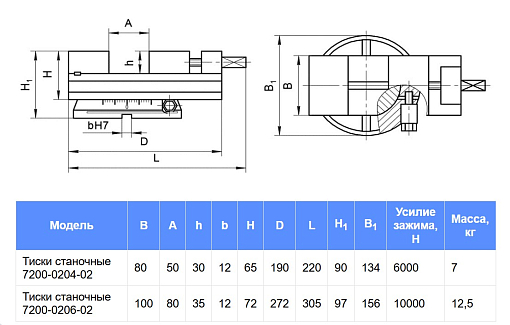 Фото 1 товара Тиски станочные стальные поворотные 7200-0204-02 БЗСП