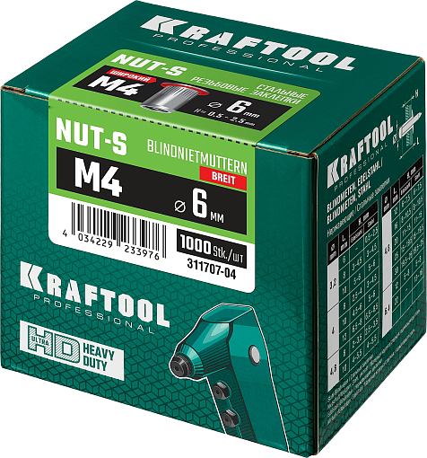 Фото 2 товара Резьбовые заклепки KRAFTOOL Nut-S 311707-04 М4, 1000 шт., стальные с насечками