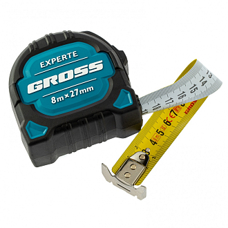 Рулетка Experte, 8 м x 27 мм, двухкомп. корп., магнит, двухстор. разметка, нейлон Gross - фото 3