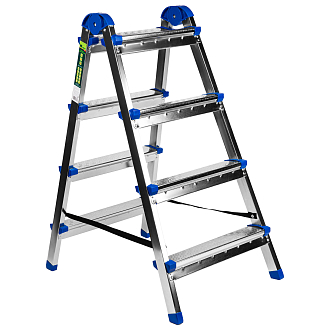 Стремянка двухсторонняя 4 ступени, сталь профиль, стальные ступени, Россия Сибртех - фото 1