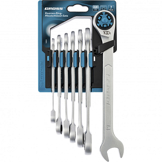Набор ключей комбинированных трещоточных, количество зубьев 100, СRV, 7 шт, 8-19 мм Gross - фото 2