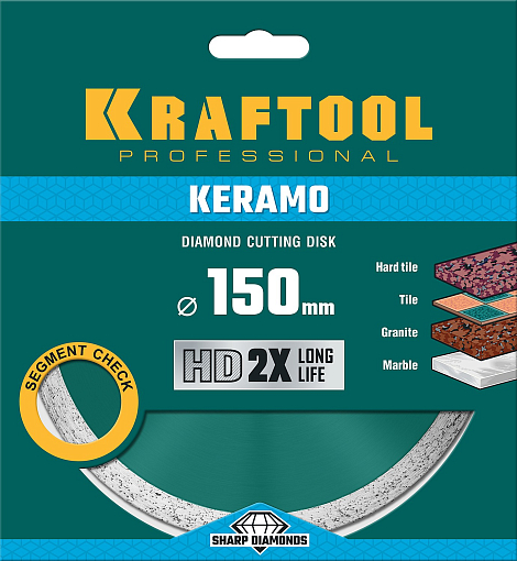Фото 2 товара Диск отрезной KERAMO KRAFTOOL36684-150 ? 150Х22.2 мм, алмазный, сплошной, по керамограниту, керамической плитке 