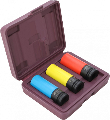 Фото 1 товара Набор головок торцевых ударных глубоких 1/2"DR для лекгосплавных колесных дисков, 17,19,21 мм, 3 предмета, THORVIK