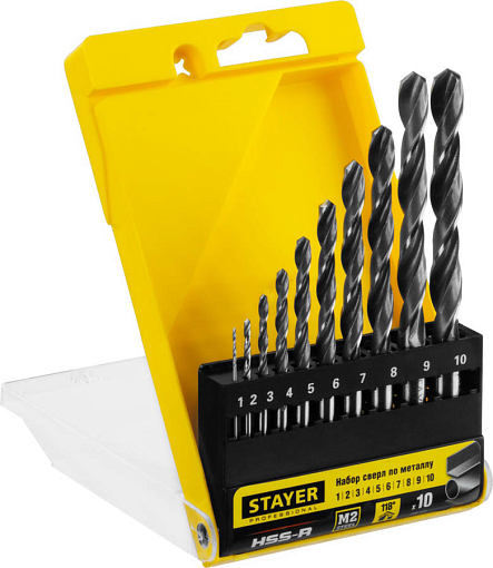 Фото 0 товара Набор сверл спиральных по металлу 29602-H10_z01 STAYER 10 шт. ( 1-10 мм), HSS-R