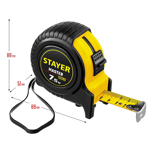 Фото 3 товара Рулетка 34025-07_z01 STAYER Master 7.5 м х 25 мм, ударостойкий, обрезиненный корпус