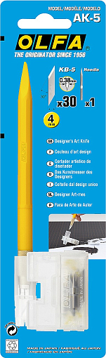 Фото 4 товара OLFA 4 мм, Нож перовой дизайнерский для точных работ, 30 лезвий, OL-AK-5
