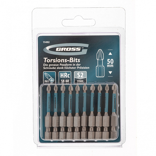 Фото 2 товара Набор бит торсионных PH1 x 50 мм, для ударных шуруповертов, 10 шт. Gross