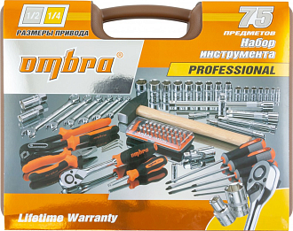 Набор инструмента универсальный 1/4", 1/2"DR, 75 предметов, Ombra - фото 3