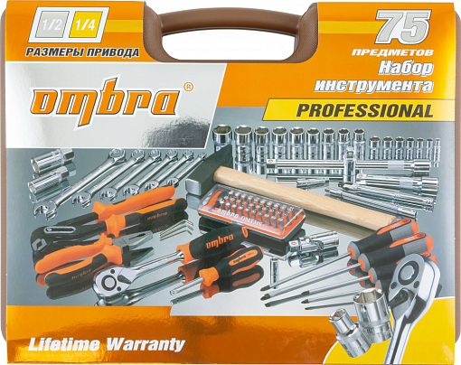 Фото 2 товара Набор инструмента универсальный 1/4", 1/2"DR, 75 предметов, Ombra