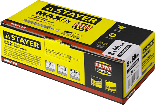 Фото 1 товара  Дюбель-гвоздь полипропиленовый с потайным бортиком STAYER 60 x 8 мм, 60 шт.,30645-08-060