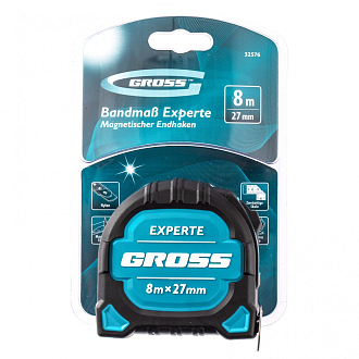 Рулетка Experte, 8 м x 27 мм, двухкомп. корп., магнит, двухстор. разметка, нейлон Gross - фото 4