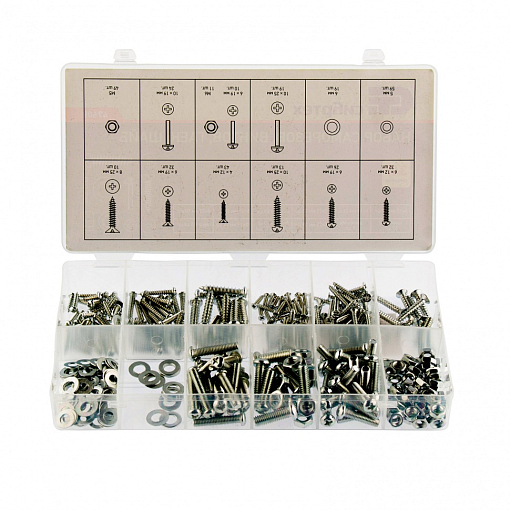 Фото 1 товара Набор саморезов, винтов, гаек, шайб, 347 предмет Сибртех