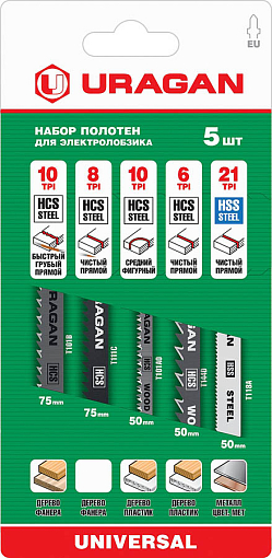 Фото 1 товара Набор полотен URAGAN 5 шт, по дереву и металлу, URAGAN
