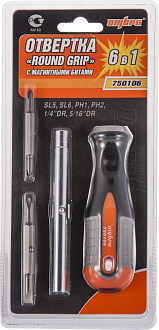 Отвертка стержневая 6 в 1 ROUND GRIP 1/4",5/16"DR, SL5,6, PH1,2, Ombra - фото 2